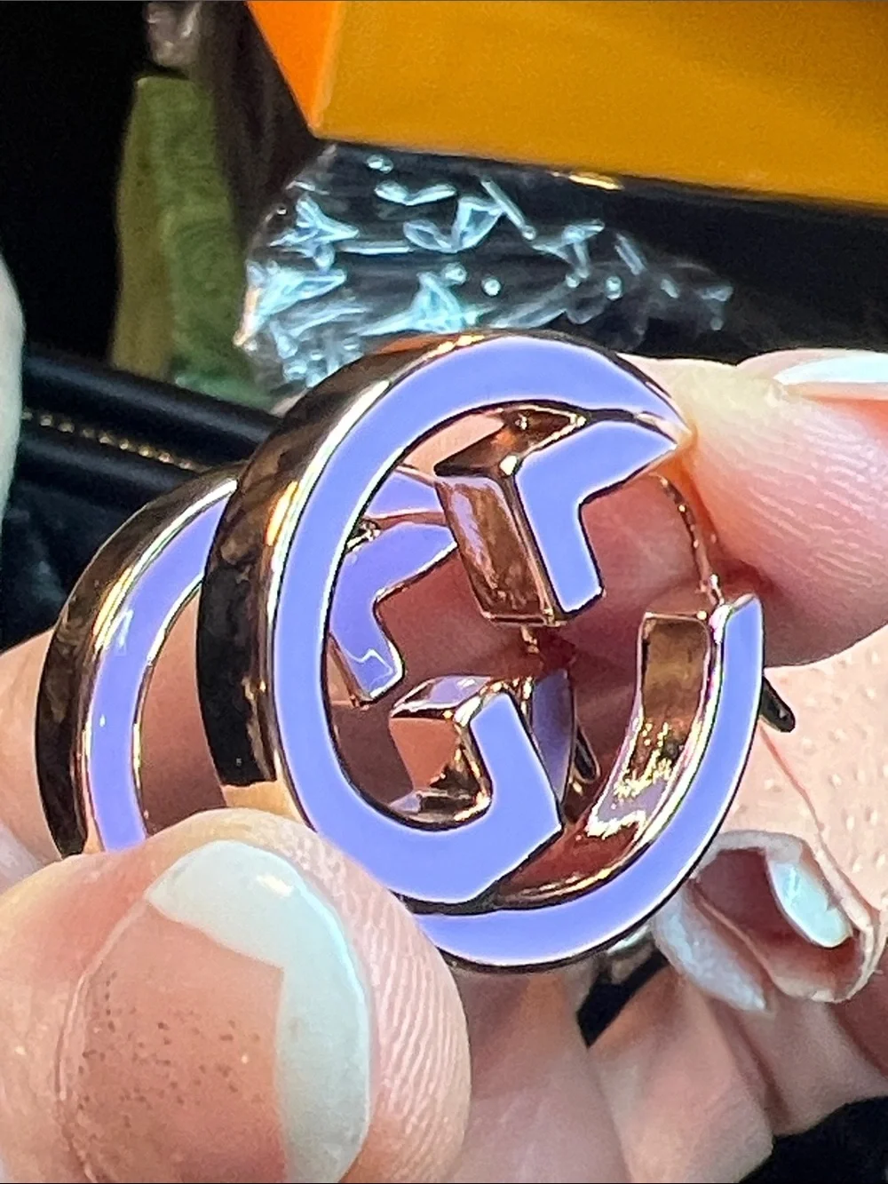 Gold-Tone Purple Enamel Hoop Earrings